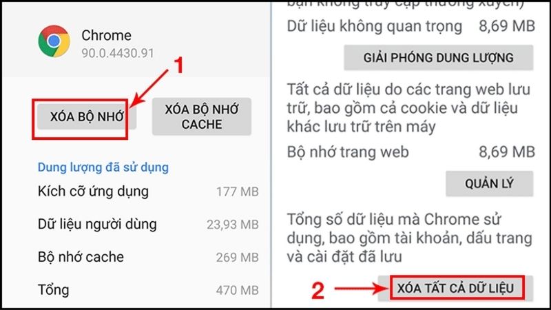 Chọn Xóa bộ nhớ, chọn Xóa tất cả dữ liệu