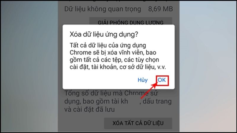 Chọn OK là hoàn tất việc xóa một phần dữ liệu