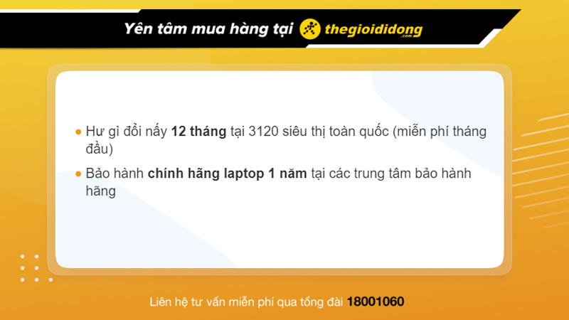 Chính sách bảo hành khi mua laptop tại TGDĐ