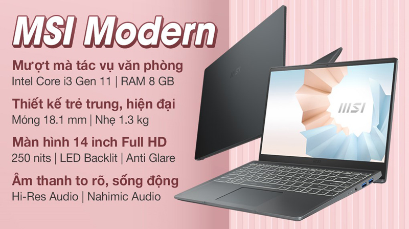 Laptop học tập, văn phòng với thiết kế hiện đại