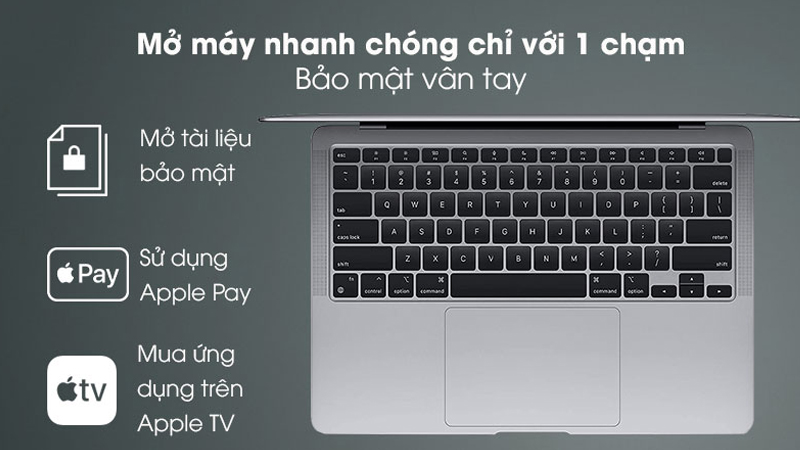 Công nghệ cảm biến vân tay được MacBook tích hợp gọn gàng trên bàn phím