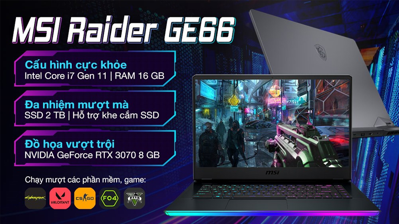 MSI Gaming GE66 Raider 11UG i7 11800H có đèn nền bàn phím đổi màu