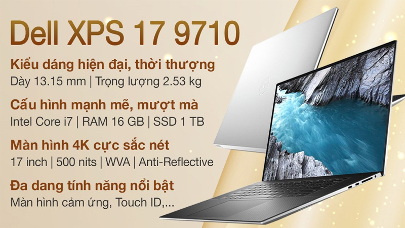 Dell XPS 17 9710 i7 11800H trang bị  màn hình cảm ứng hiện đại