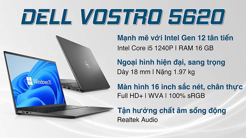 Laptop Dell Vostro 5620 i5 với sắc đen huyền bí sang trọng