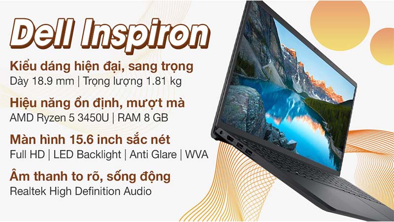  Dell Inspiron được chế tác từ lớp vỏ nhựa màu đen hiện đại sang trọng