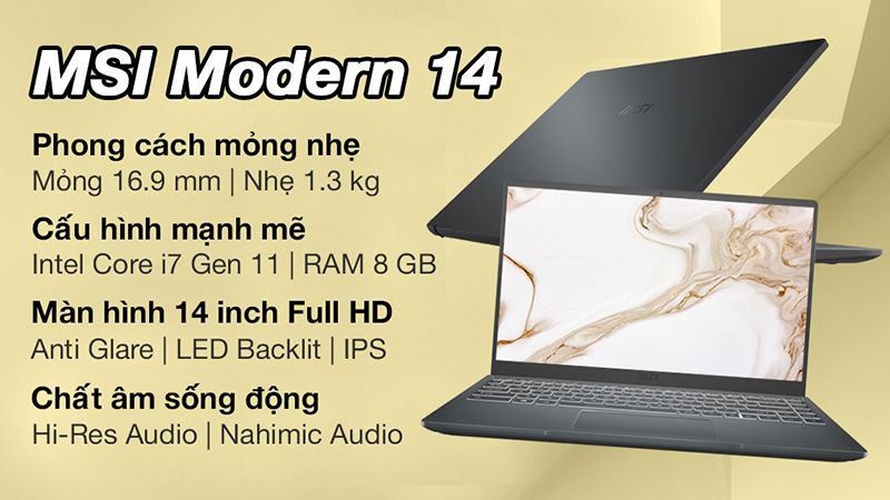 MSI Modern 14 B11MOU i7 sở hữu màn hình 14 inch khá mỏng