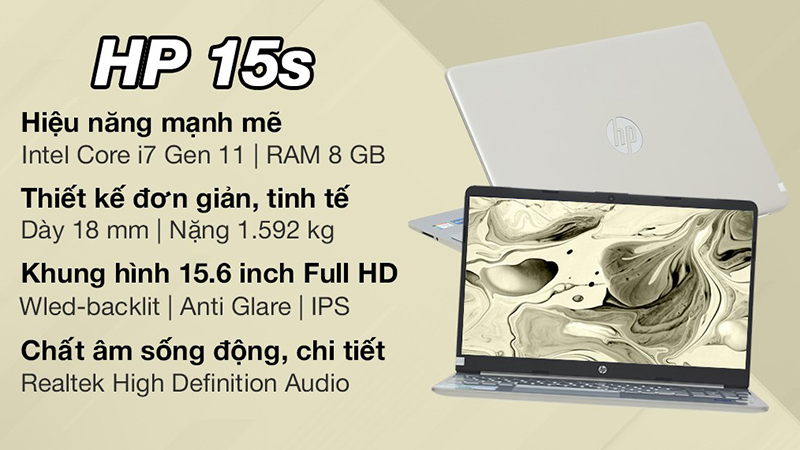 HP 15s fq2556TU i7 có trọng lượng chưa tới 1.6 kg