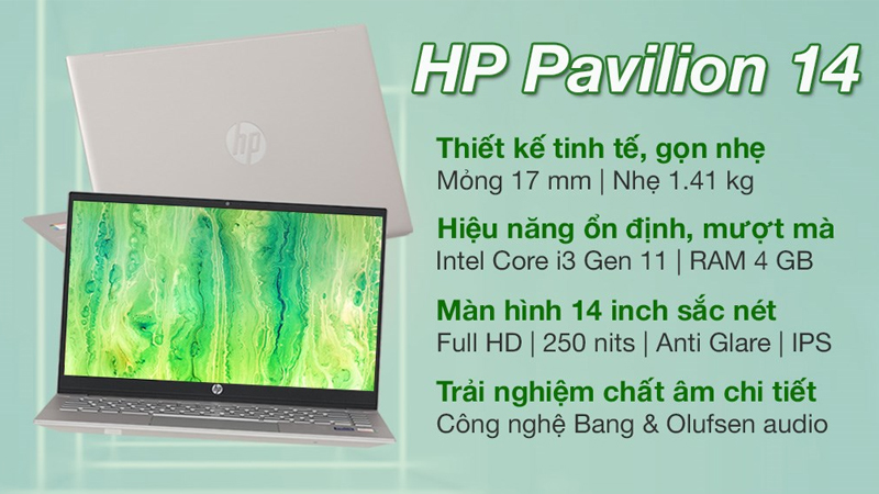 HP Pavilion 14 dv0516TU i3 1125G4 thiết kế gọn nhẹ