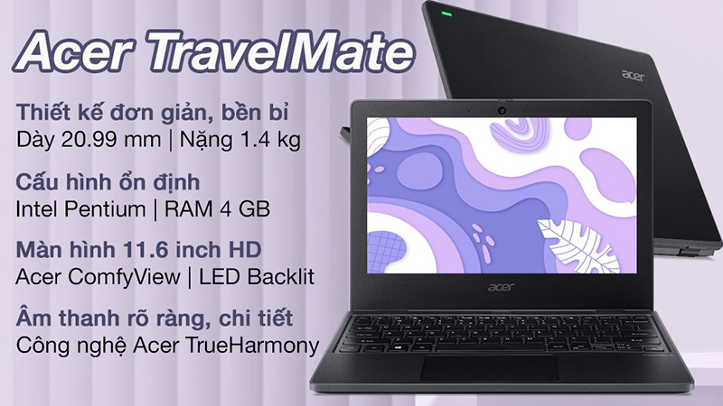 Acer TravelMate B3 P49D có ngoại hình bền bỉ và gọn gàng