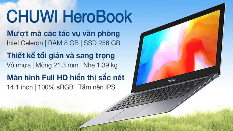 Laptop CHUWI HeroBook Pro N4020 có thiết kế vô cùng mỏng nhẹ, tinh tế 