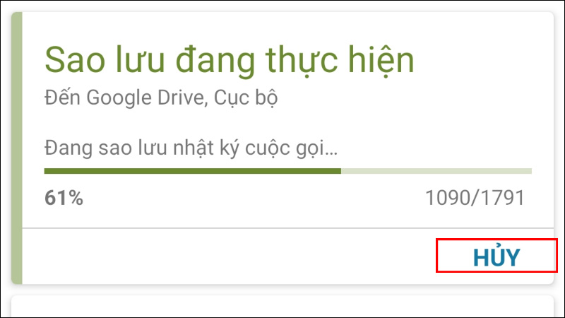 Bạn chờ ứng dụng xử lý sao lưu