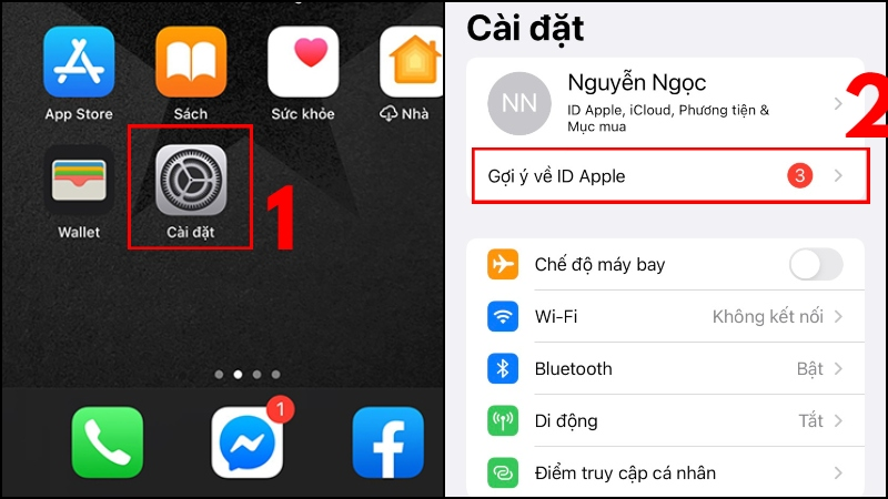 Vào Cài đặt > Chọn tài khoản ID Apple