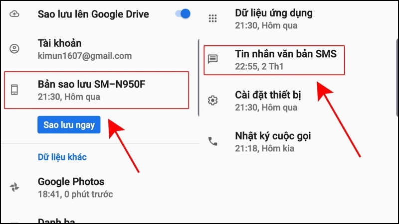 Chọn Bản sao lưu… > Tin nhắn văn bản SMS