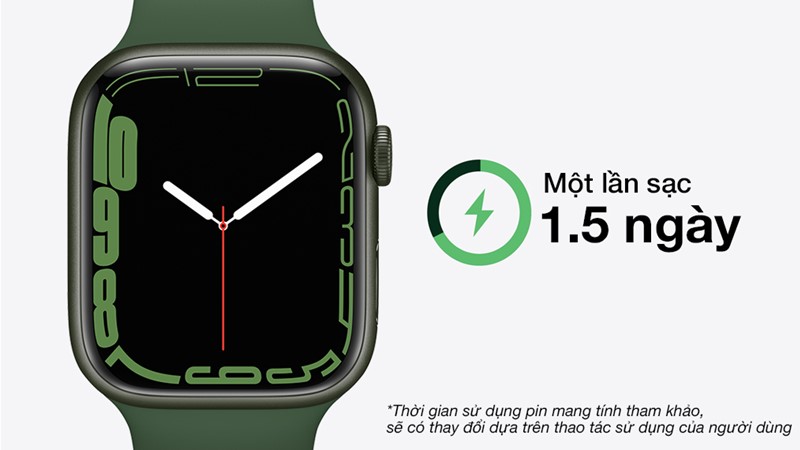 Apple Watch S7 GPS cho thời gian sử dụng khoảng 1.5 ngày