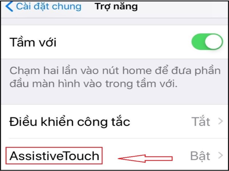 Chọn AssistiveTouch để bật nút home