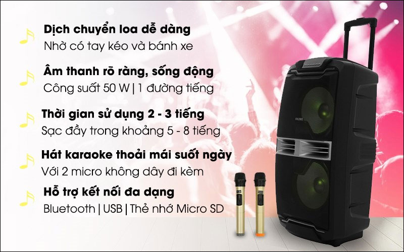 Loa được trang bị 2 micro không dây đi kèm 