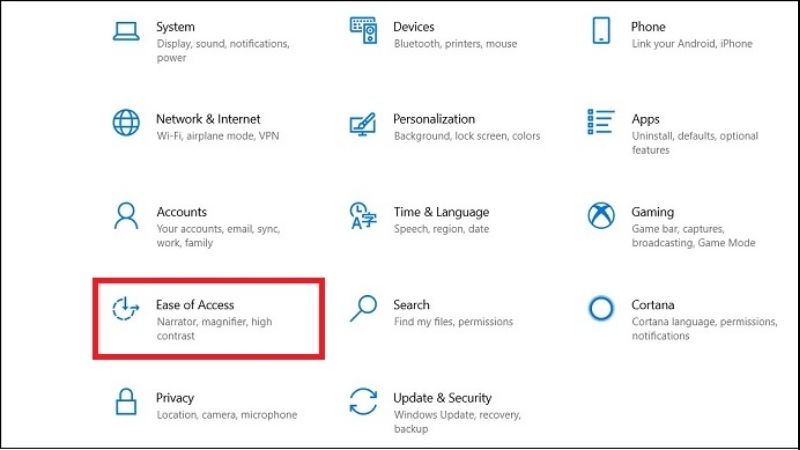 Chọn Ease of Access