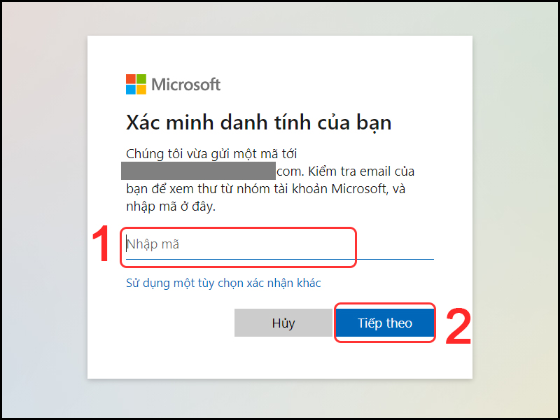 Nhập mã mà bạn nhận được trong email