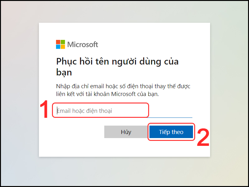 Nhập email để tra cứu tên người dùng