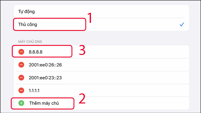 Nhập 8.8.8.8 vào phần Máy chủ DNS