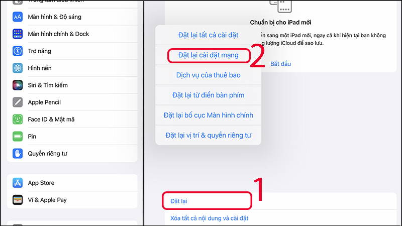 Tiến hành đặt lại cài đặt mạng cho iPad