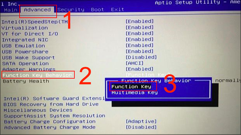 Nhấn Function Key