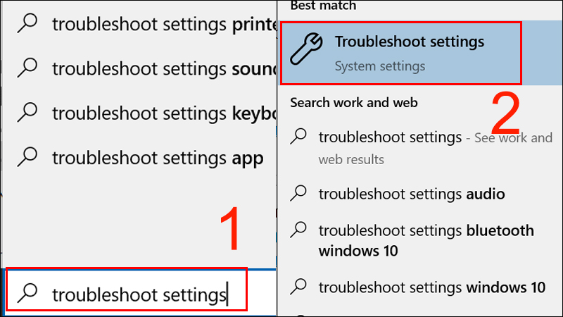 Mở Troubleshoot settings