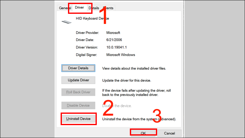 Chọn Uninstall Device 