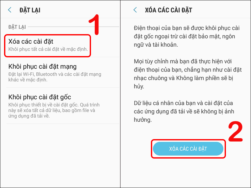 Cách xóa các cài đặt điện thoại Samsung