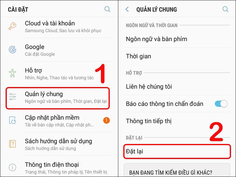 Chọn Đặt lại trong Cài đặt