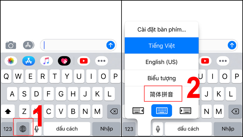 Chuyển sang bàn phím tiếng trung IOS