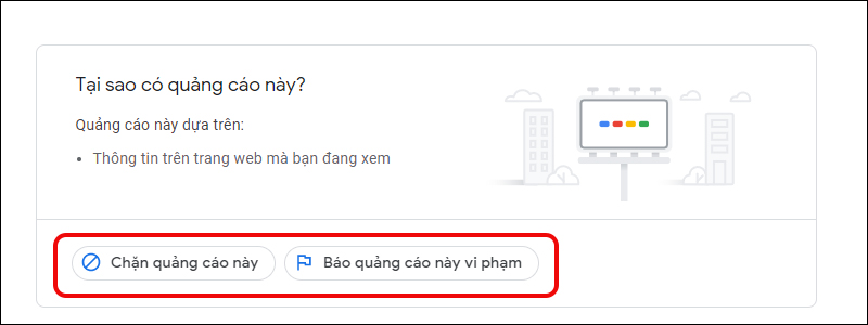 Chọn Chặn quảng cáo này hoặc Báo cáo quảng cáo này vi phạm