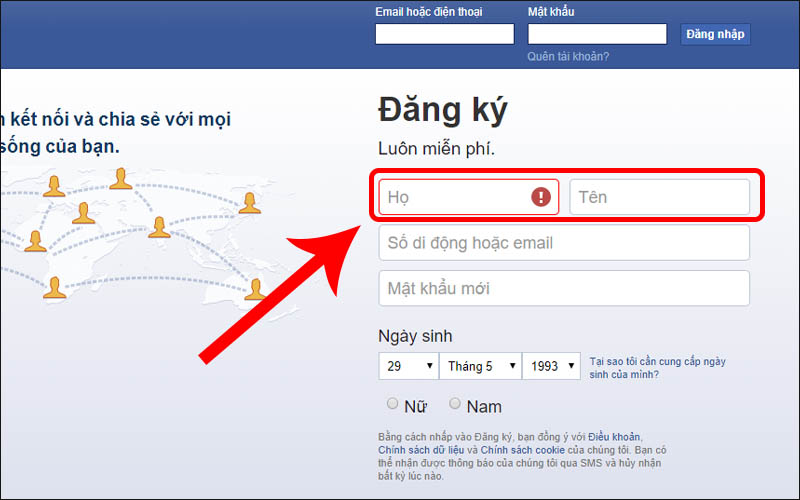 Đặt tên tài khoản đúng với điều khoản Facebook