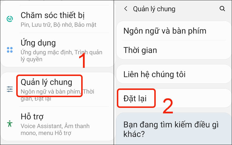 Chọn Đặt lại trong phần Quản lý chung