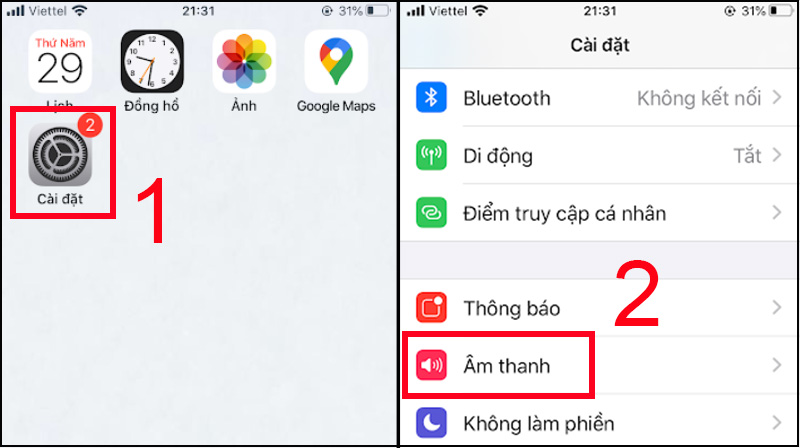 Vào mục Âm thanh trong ứng dụng Cài đặt của iPhone