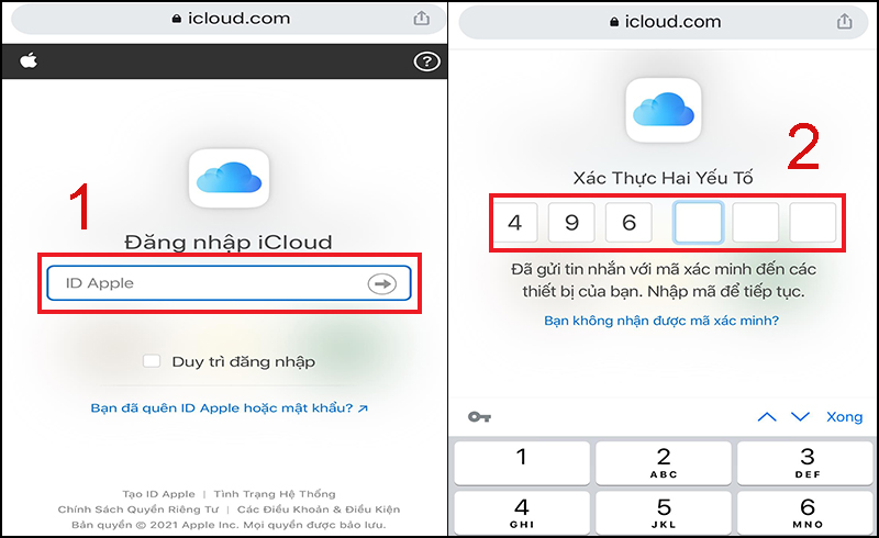 Đăng nhập iCloud