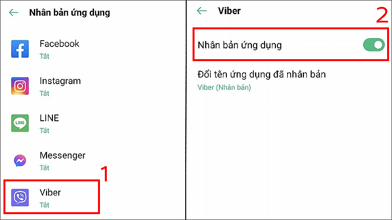 Bật Nhân bản ứng dụng Viber