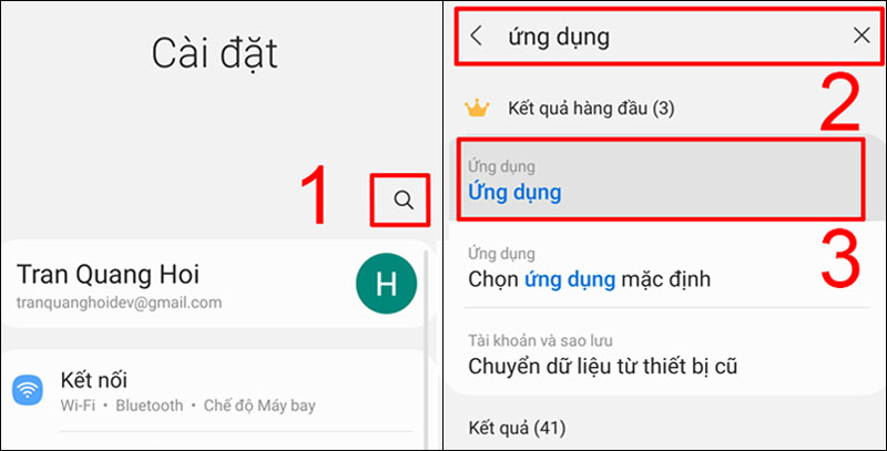 Truy cập vào mục Ứng dụng trong Cài đặt