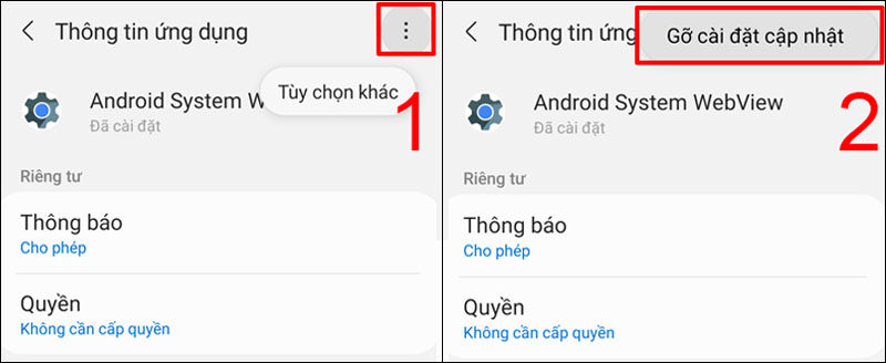 Chọn Gỡ cài đặt cập nhật