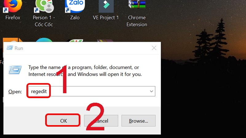 Nhập regedit vào hộp thoại