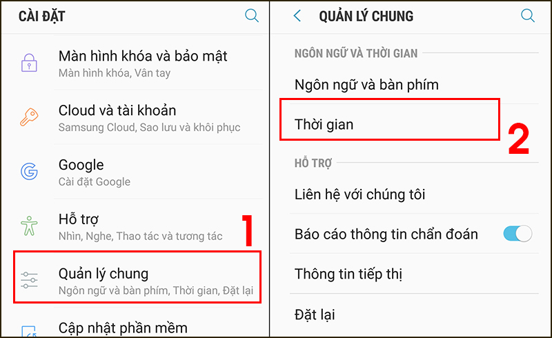 Nhấn chọn mục Thời gian