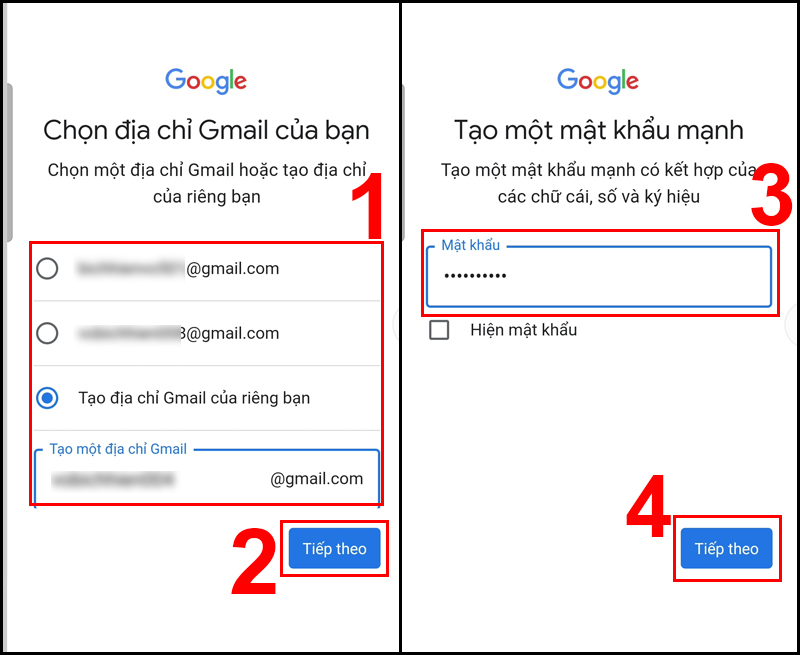  Chọn hoặc nhập địa chỉ email mới 