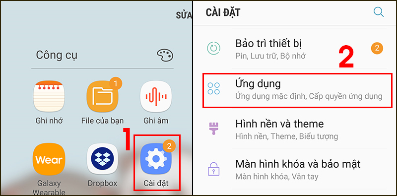 Vào Cài đặt > Chọn Ứng dụng