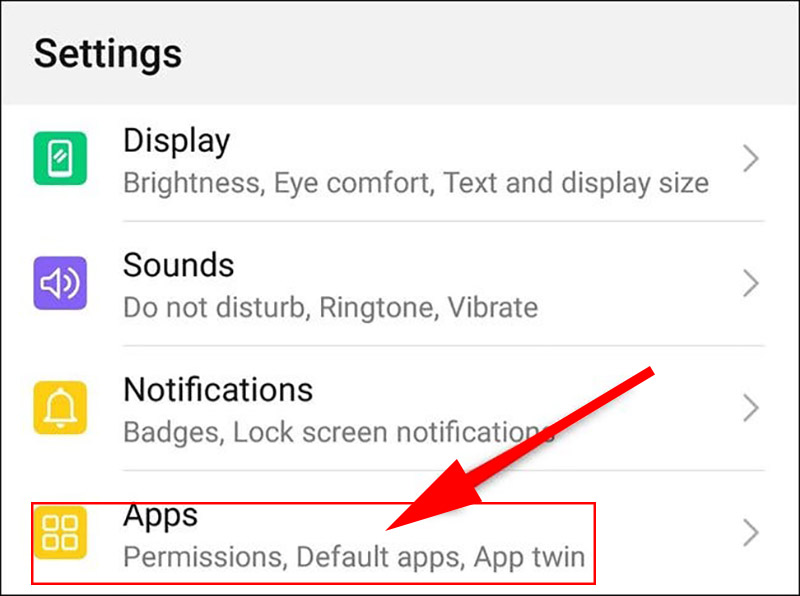  Kéo xuống và chọn Apps