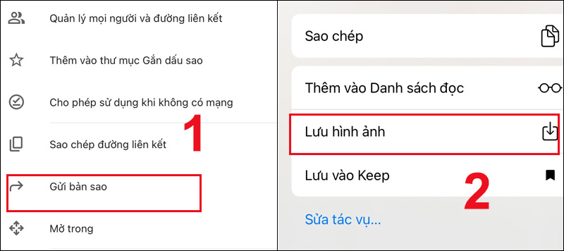 Chọn mục Gửi bản sao và nhấn Lưu hình ảnh