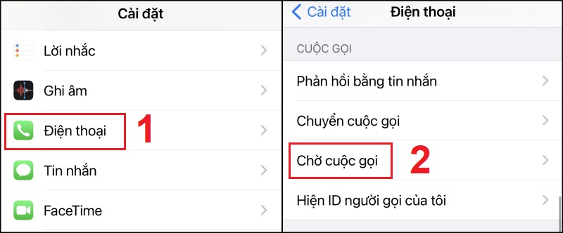 Mở Chờ cuộc gọi trong Cài đặt