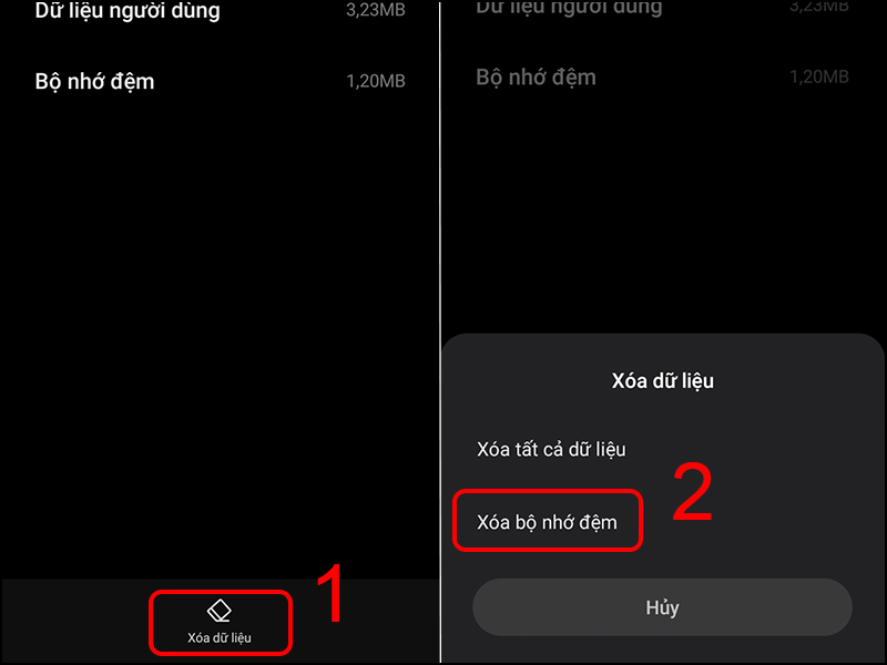 Chọn Xóa bộ nhớ đệm