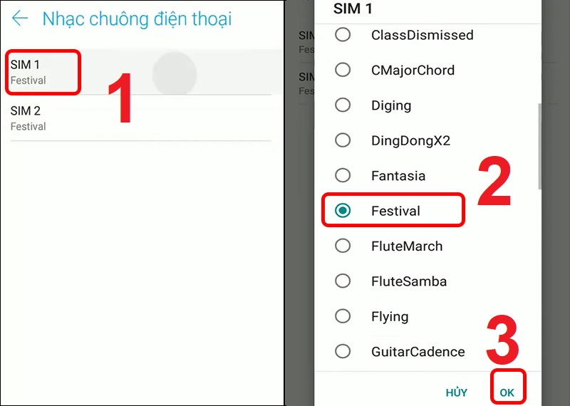 Chọn nhạc chuông và nhấn OK