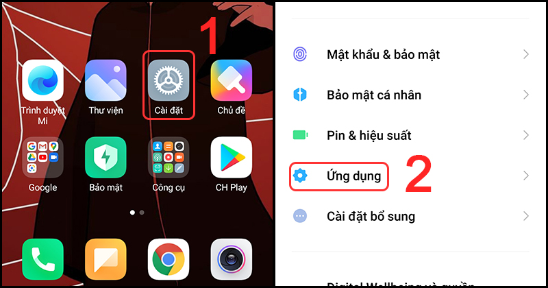 Vào Cài đặt và chọn Ứng dụng