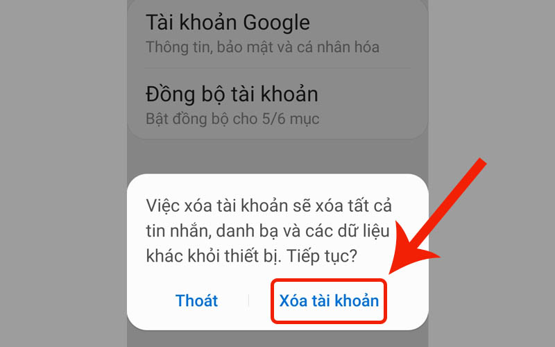 Nhấn vào Xóa tài khoản để hoàn tất